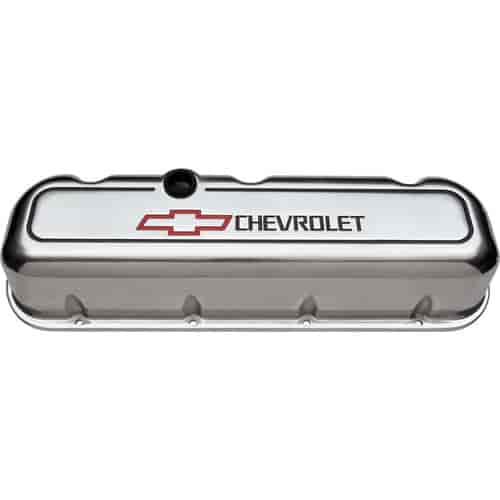 Die-Cast Aluminum Tall Valve Covers for 1965-1996 Big Block Chevy with Chevrolet/Bowtie Recessed Emblem in Polished Finish