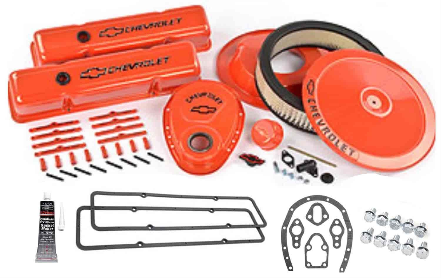 1958-1986 Small Block Chevy Complete Dress-Up Kit in Chevy Orange Finish