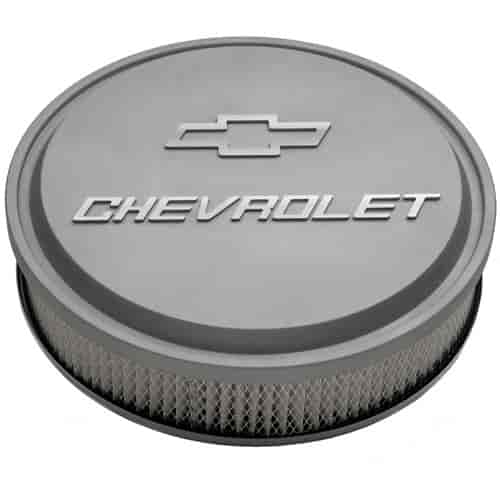 Slant-Edge 14" Air Cleaner Kit with Raised Chevy Bowtie Emblem in Cast Gray Crinkle Finish