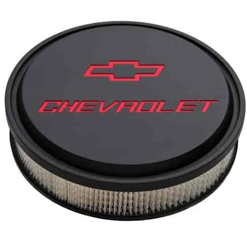 Slant-Edge 14" Air Cleaner Kit with Recessed Red Chevy Bowtie Emblem in Black Crinkle Finish