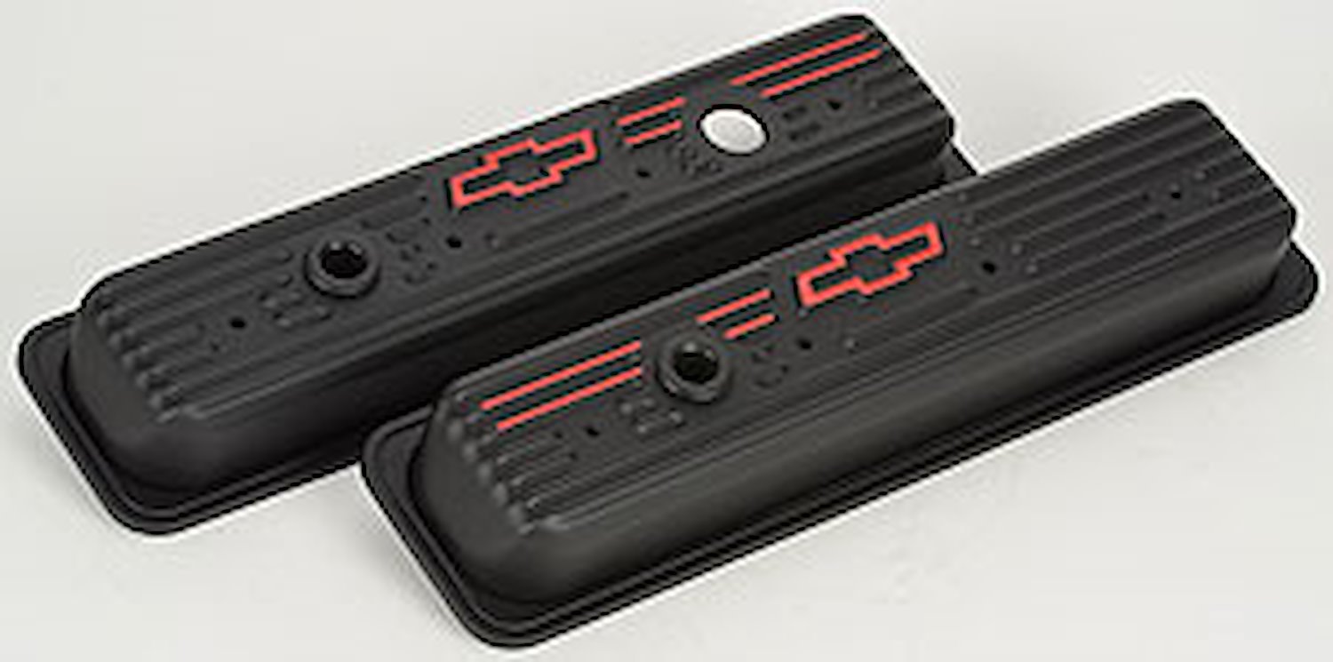 Stamped Steel Center Bolt Valve Covers for 1987-Up Small Block Chevy in Black Crinkle Finish