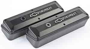 2-Piece Die-Cast Aluminum Valve Covers for 1958-1986 Small Block Chevy with Bowtie/Chevrolet Emblem in Black Crinkle Finish