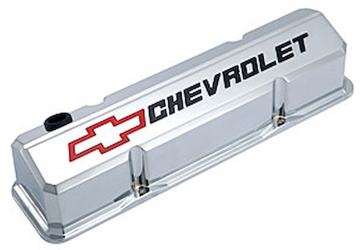 Die-Cast Slant-Edge Valve Covers for 1958-1986 Small Block Chevy Chevrolet/Bowtie Recessed Emblem in Chrome Finish