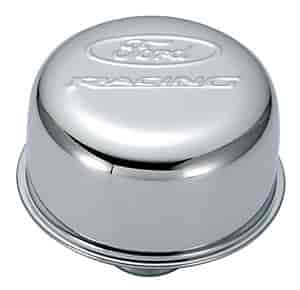 Chrome Push-In Valve Cover Air Breather Cap with Ford RACING Emblem