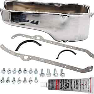 Chrome Oil Pan Kit for 1965-1979 Small Block Chevy Includes: Oil Pan, Gasket, Bolts, & RTV