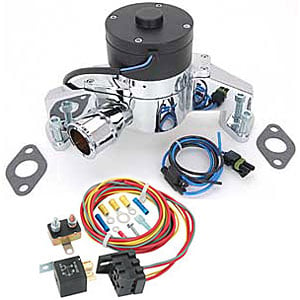 Electric Water Pump Kit Includes: Chrome Big Block Chevy Electric Water Pump, Harness & Relay Kit