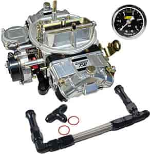 Street Series Vacuum Secondary Carburetor Kit 750 cfm Electric Choke with -6AN Black Duel Feed Fuel Line & Gauge