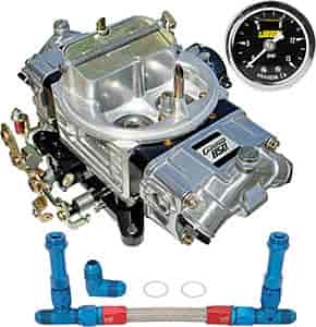 Street Series Mechanical Secondary Carburetor Kit 850 cfm Electric Choke with -6AN Blue/Red Duel Feed Fuel Line & Gauge