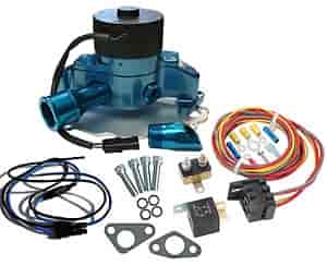 Electric Water Pump Kit Includes: Blue Small Block Ford Electric Water Pump, Harness & Relay Kit
