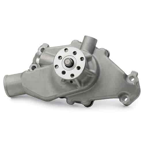 High-Flow Aluminum Short Water Pump for Small Block Chevy in As-Cast Satin Finish