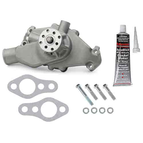 High-Flow Aluminum Short Water Pump Kit for Small Block Chevy Includes: Polished Water Pump, Gaskets, Bolts, & RTV