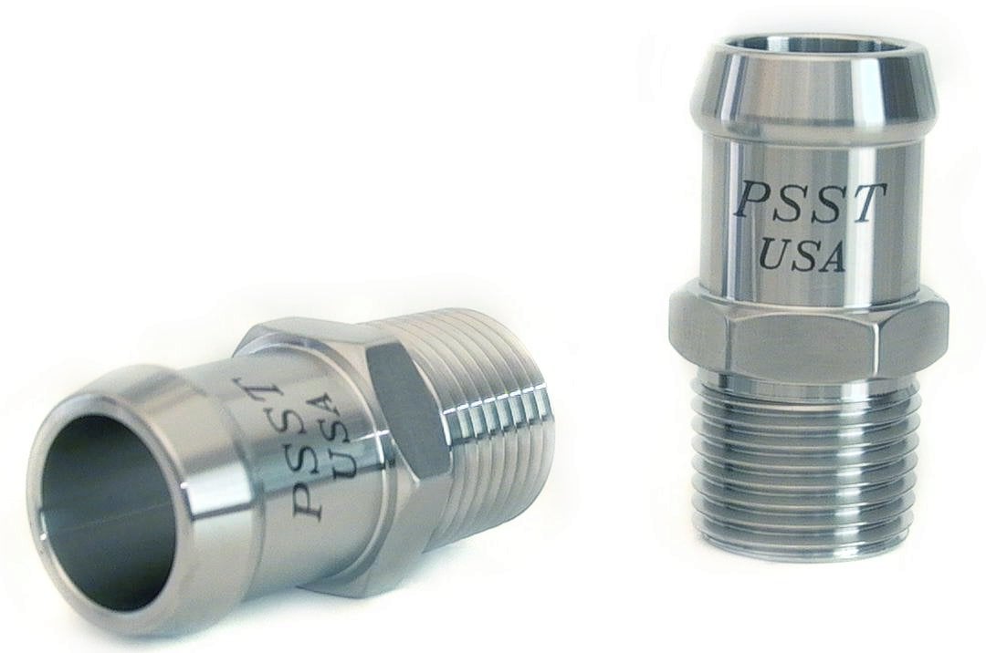 Heater Hose Fitting, Straight, 1/2 in. NPT x 3/4 in. Hose Barb, 1 3/4 in. Length [Polished Finish]