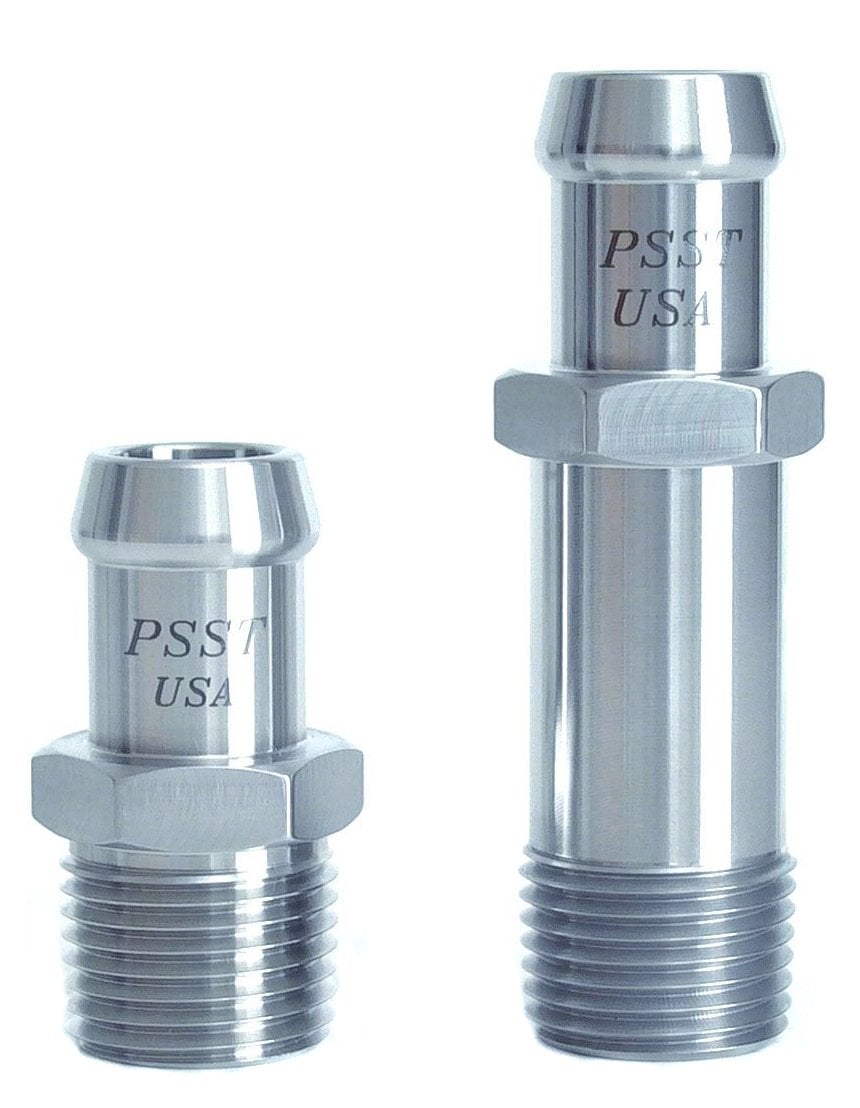 Heater Hose Fitting Set, 1/2 in. NPT x 5/8 in. Hose, Includes: (1) 1 3/4 in. Length, (1) 2 7/8 in. Length [Polished Finish]
