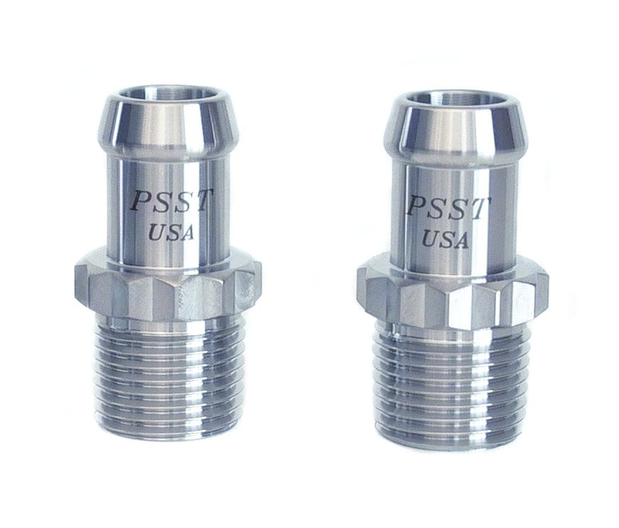 Heater Hose Fitting Set, Straight, 1/2 in. NPT x 5/8 in. Hose Barb, 1 3/4 in. Length [Polished Finish]