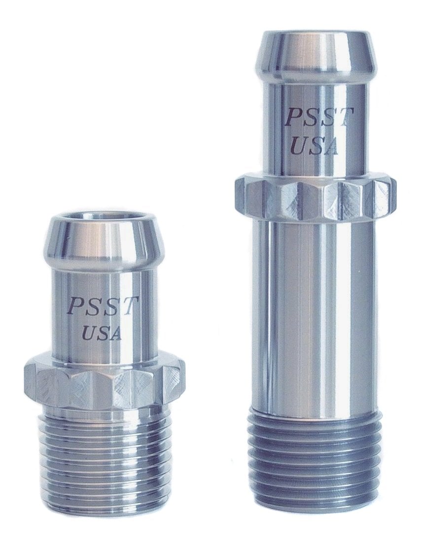 Heater Hose Fitting Set, 1/2 in. NPT x 5/8 in. Hose, Includes: (1) 1 3/4 in. Length, (1) 2 7/8 in. Length [Polished Finish]