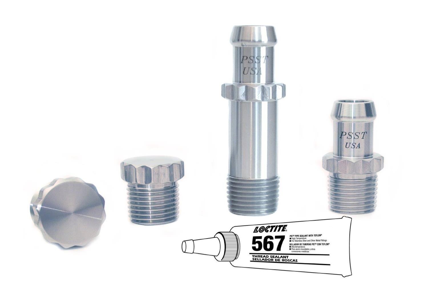 Koolkitz Fitting Kit Includes: (2) 1/2 in. NPT x 5/8 in. Hose Barb Fittings, (2) 1/2 in. NPT Plug Fittings [Polished Finish]
