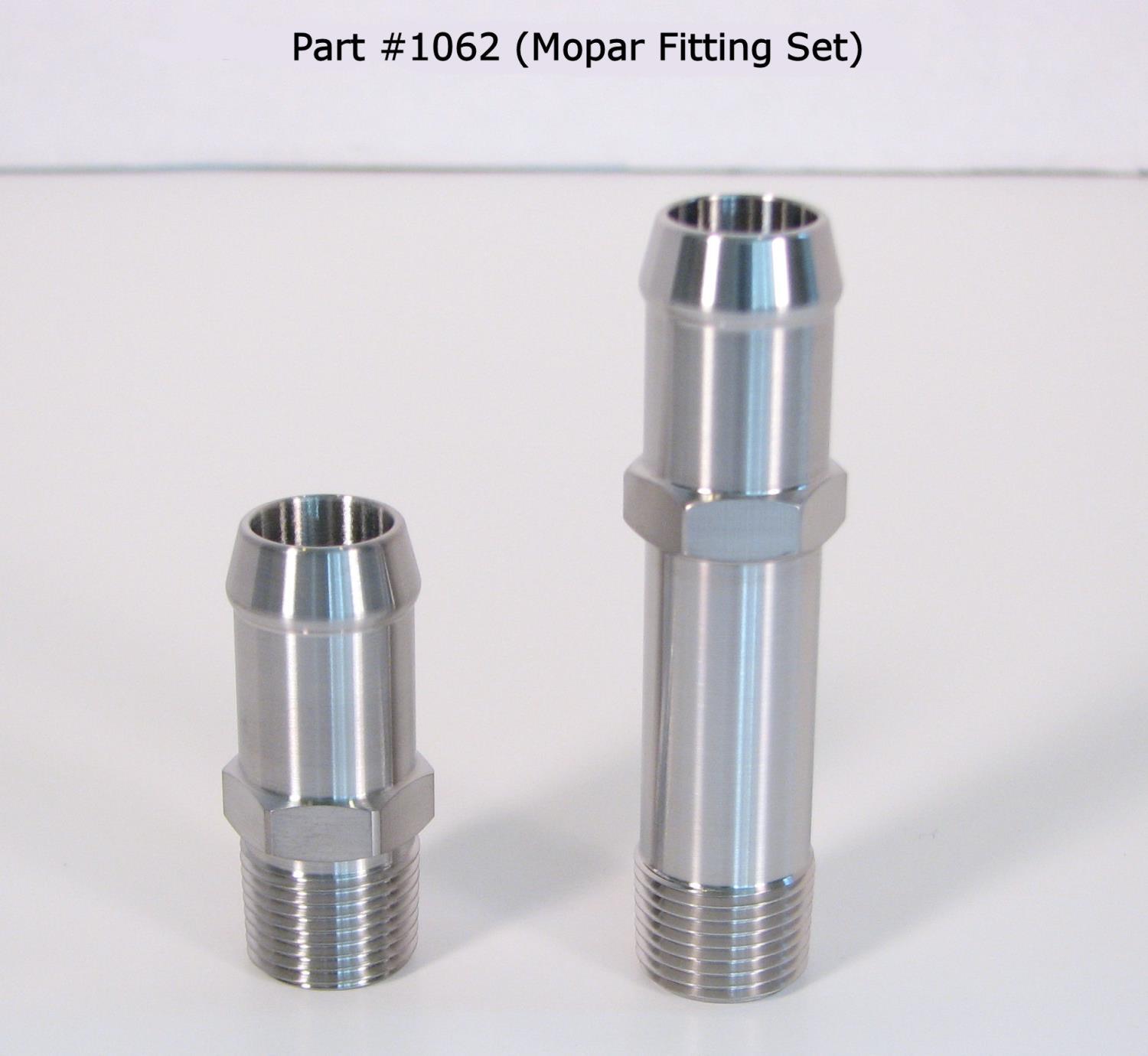 Heater Hose Fitting Set, 3/8 in. NPT x 5/8 in. Hose, Includes:  (1) 1 3/4 in. Length, (1) 3 in. Length [Natural Finish]