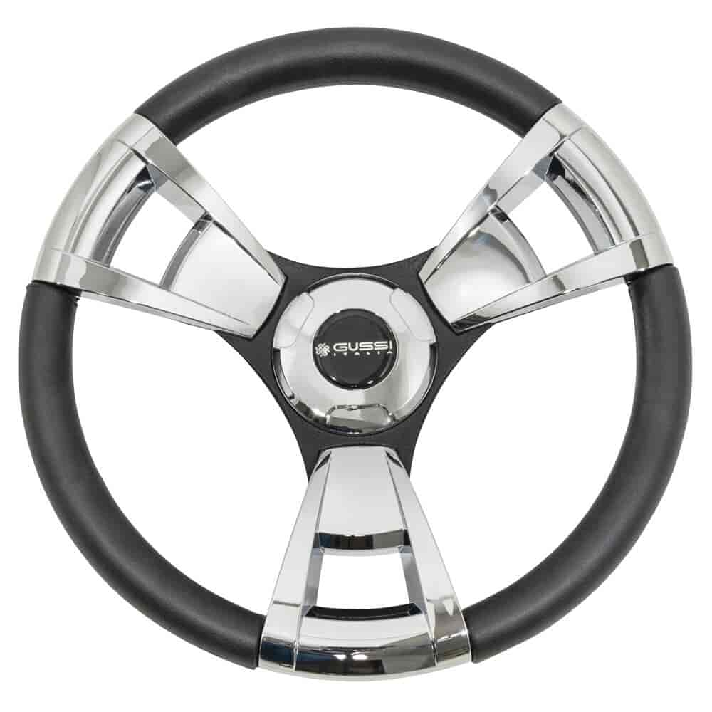 Gussi Model 13 Steering Wheel for EZGO TXT, RXV [Chrome with Black Wrap]