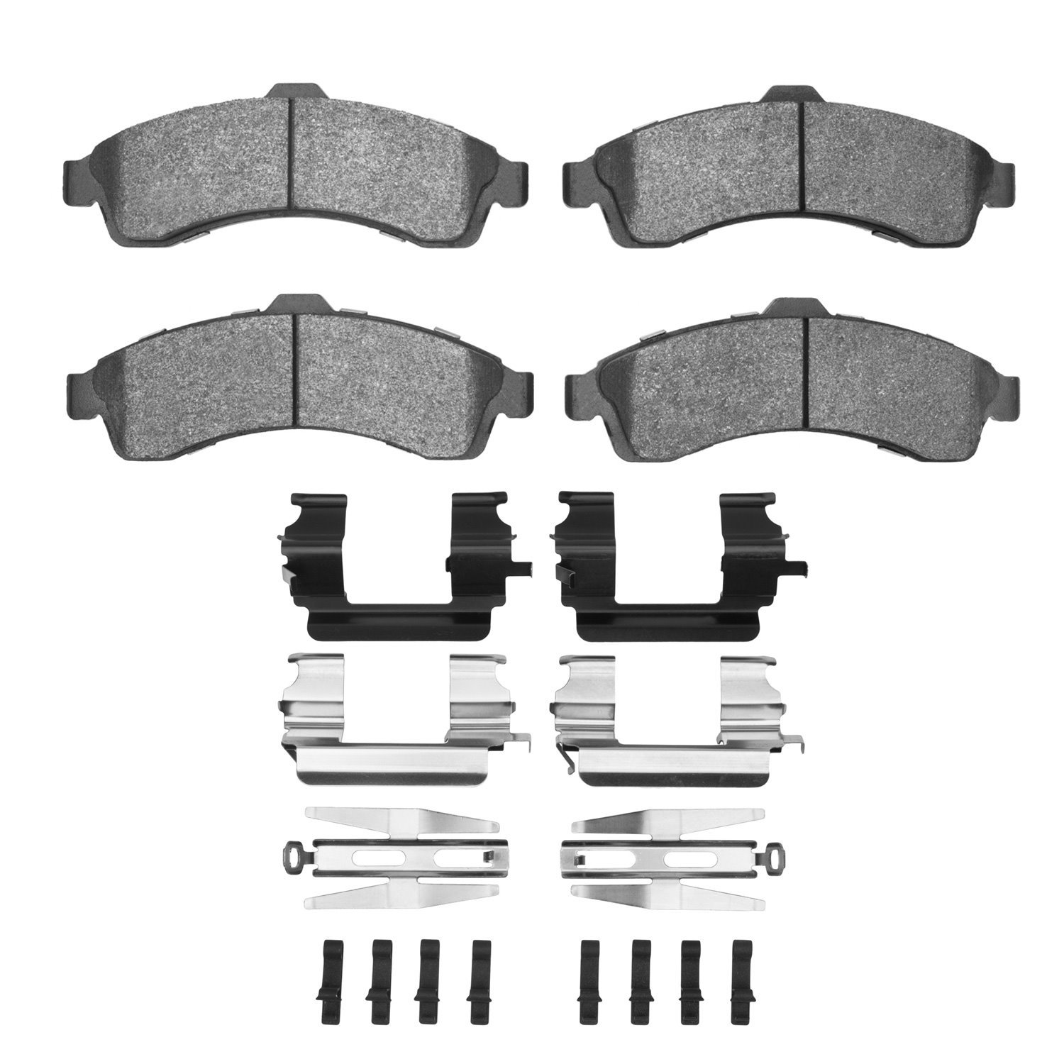 Semi-Metallic Brake Pads & Hardware Kit, 2002-2005 GM, Position: Front