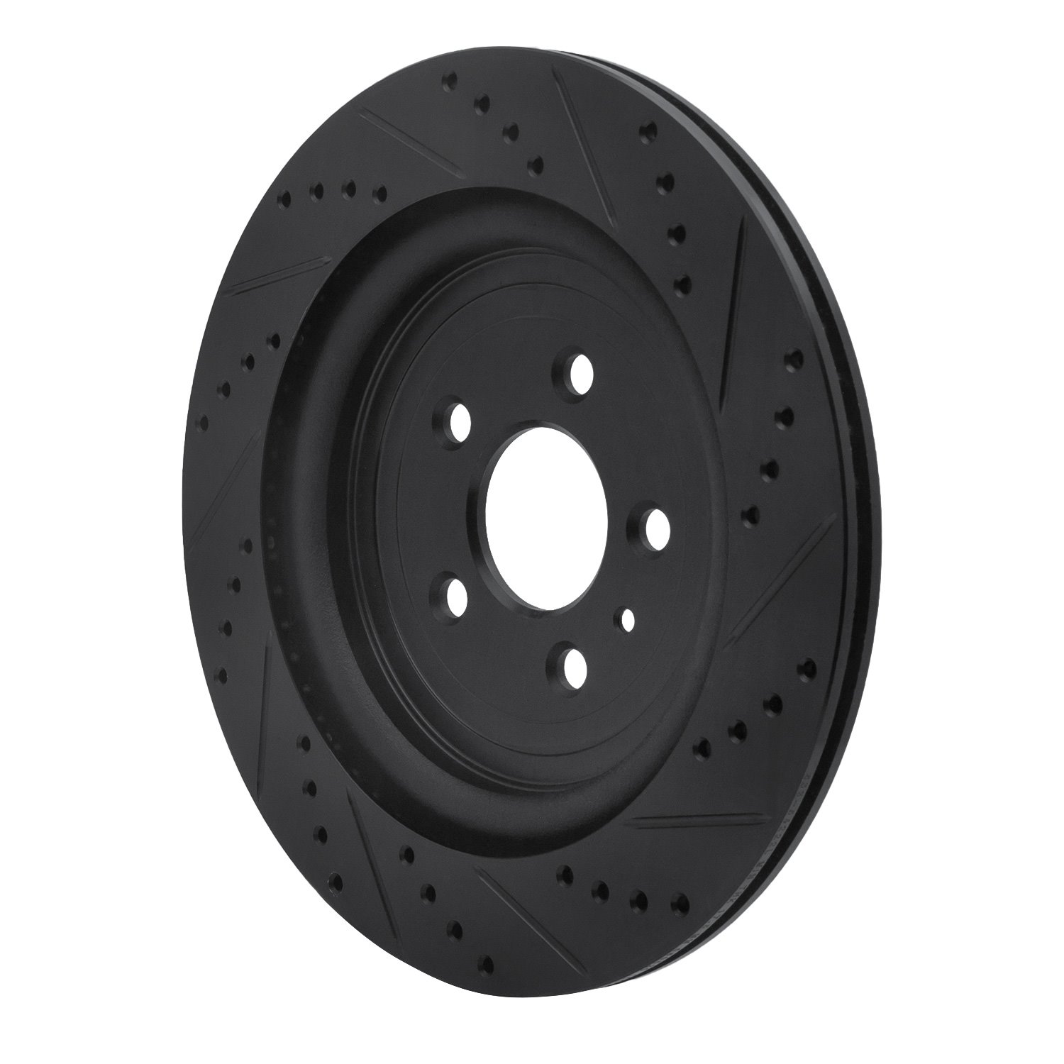 E-Line Drilled & Slotted Black Brake Rotor, 2013-2019 Ford/Lincoln/Mercury/Mazda, Position: Rear Left