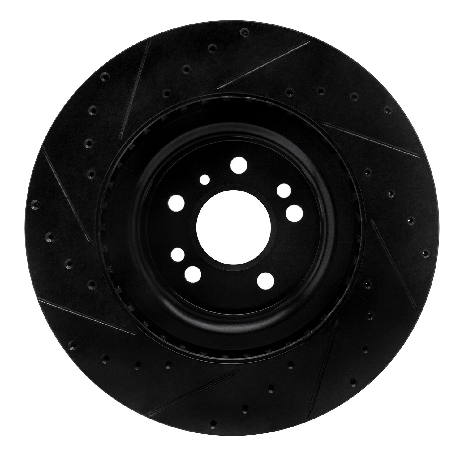 E-Line Drilled & Slotted Black Brake Rotor, 2013-2019 Mercedes-Benz, Position: Front Right