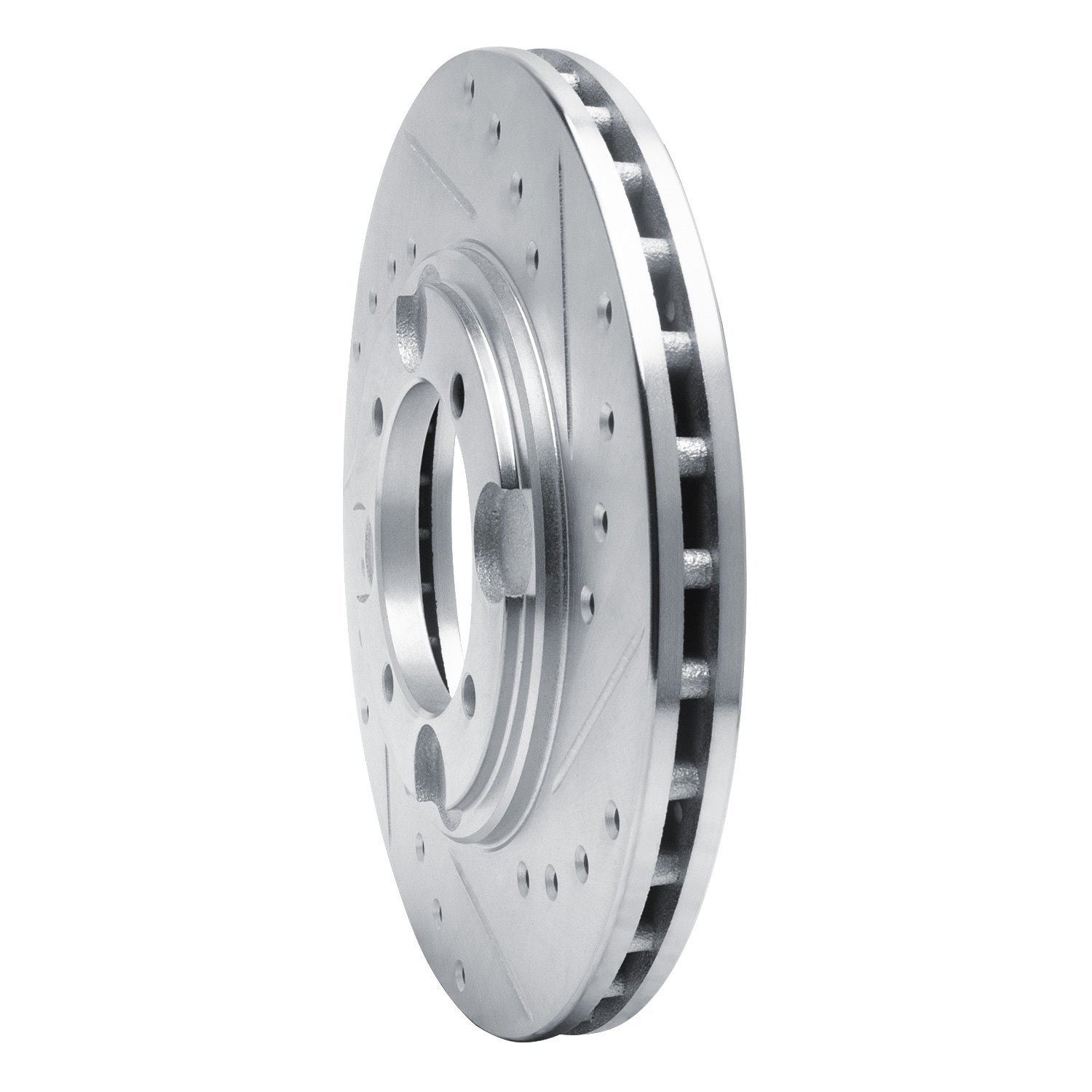 E-Line Drilled & Slotted Silver Brake Rotor, 1992-1998 Kia/Hyundai/Genesis, Position: Front Right