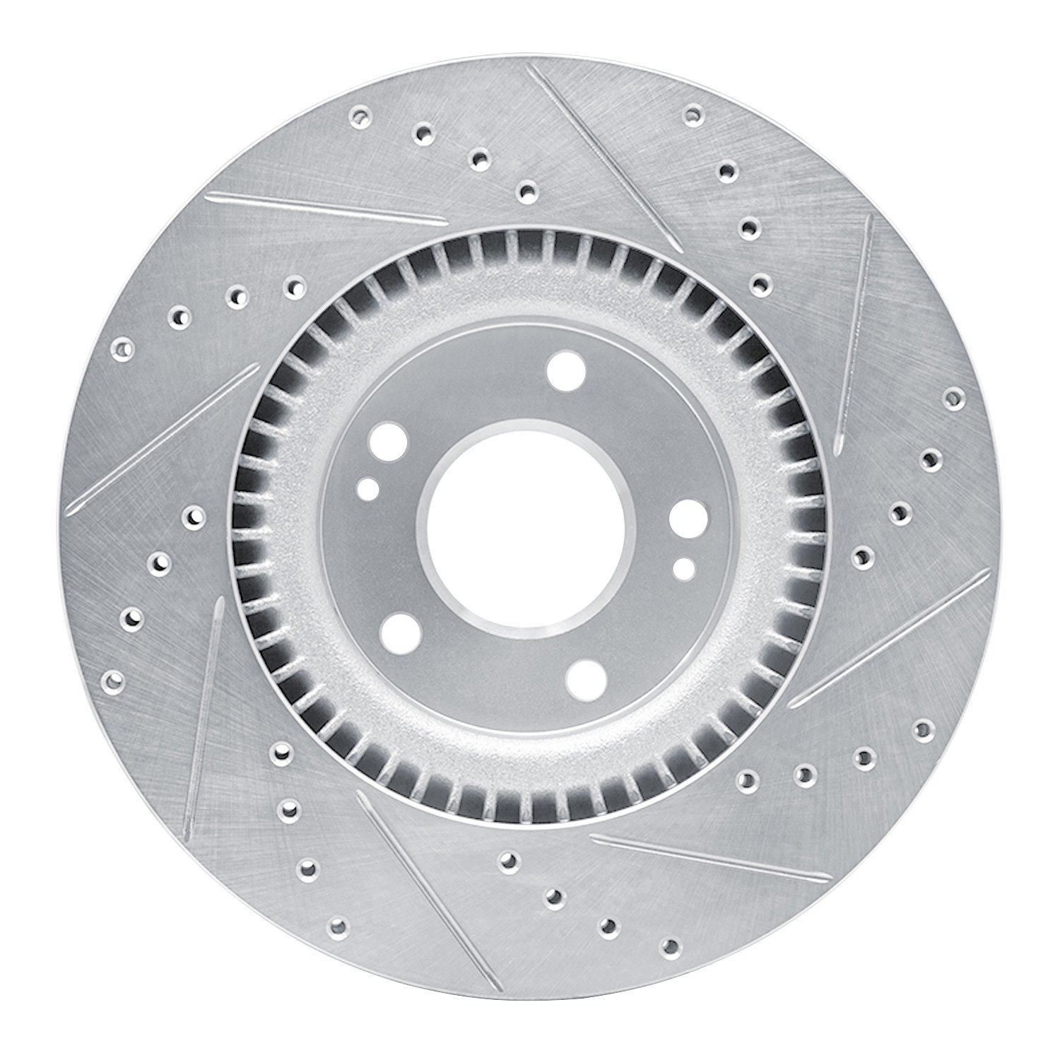 E-Line Drilled & Slotted Silver Brake Rotor, 2017-2020 Kia/Hyundai/Genesis, Position: Front Left