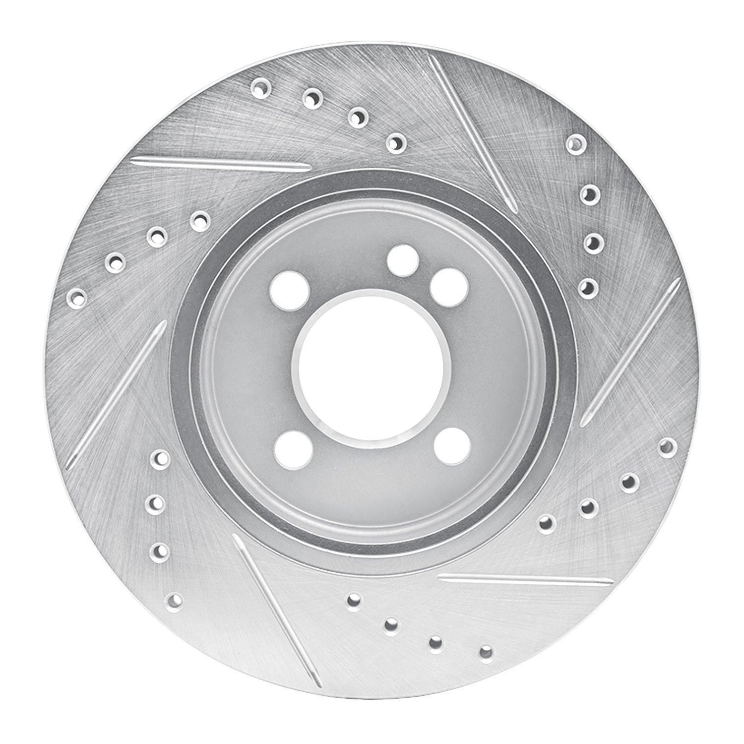 E-Line Drilled & Slotted Silver Brake Rotor, 2007-2015 Mini, Position: Front Left