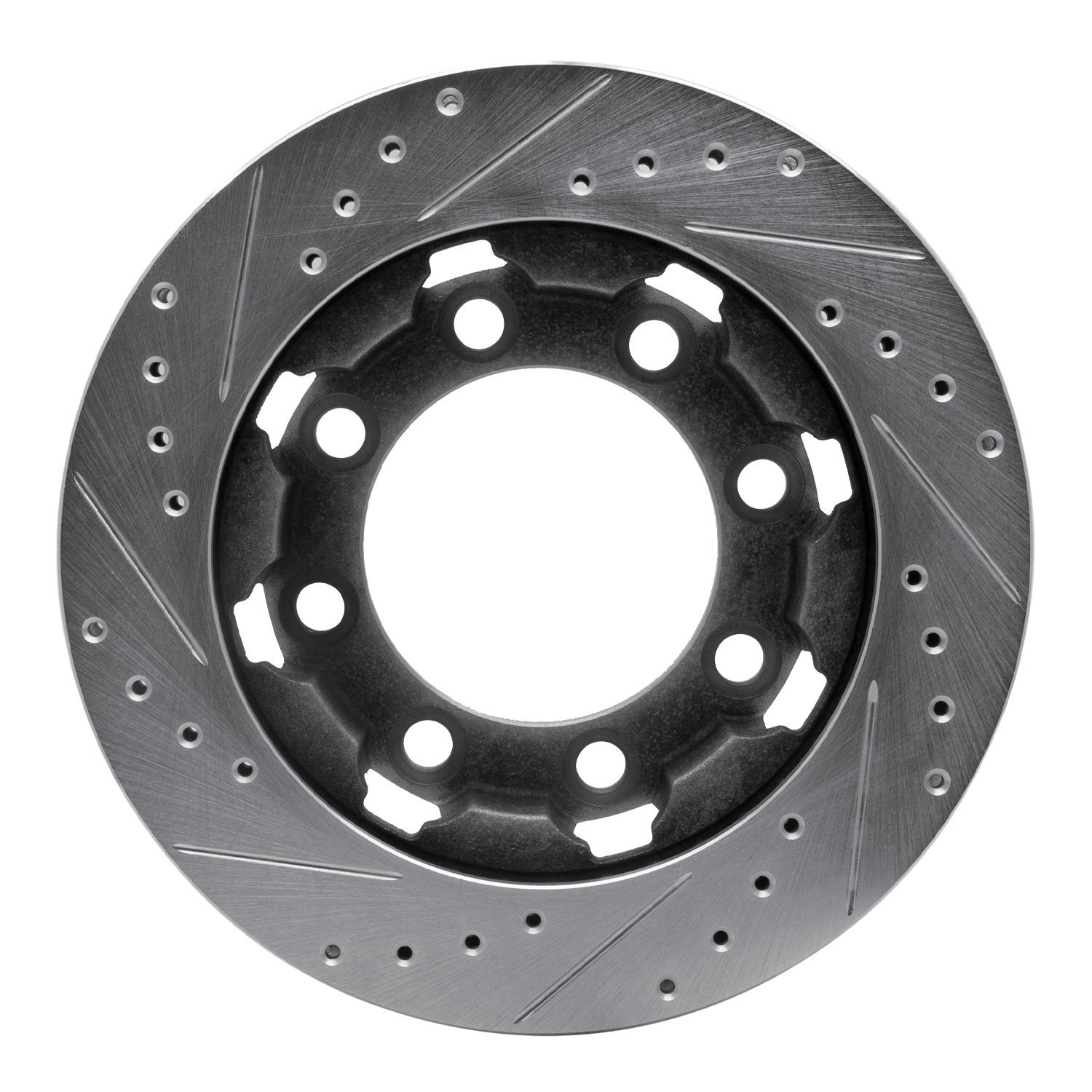 E-Line Drilled & Slotted Silver Brake Rotor, 1975-1993 Mopar, Position: Front Right