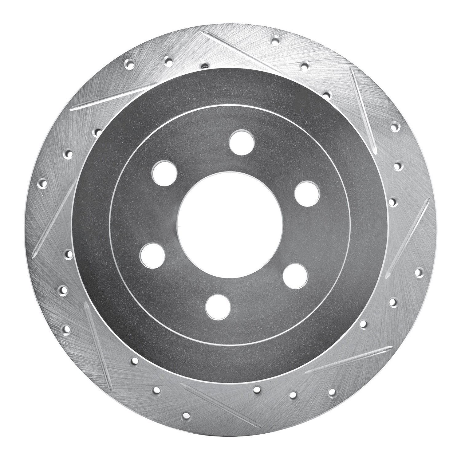 E-Line Drilled & Slotted Silver Brake Rotor, 2003-2004 Mopar, Position: Rear Right