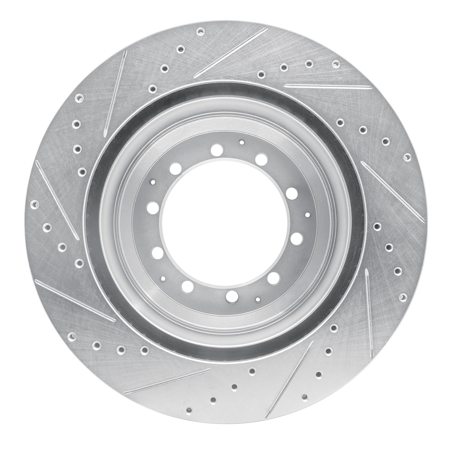 E-Line Drilled & Slotted Silver Brake Rotor, 2005-2021 Fits Multiple Makes/Models, Position: Front & Rear Right