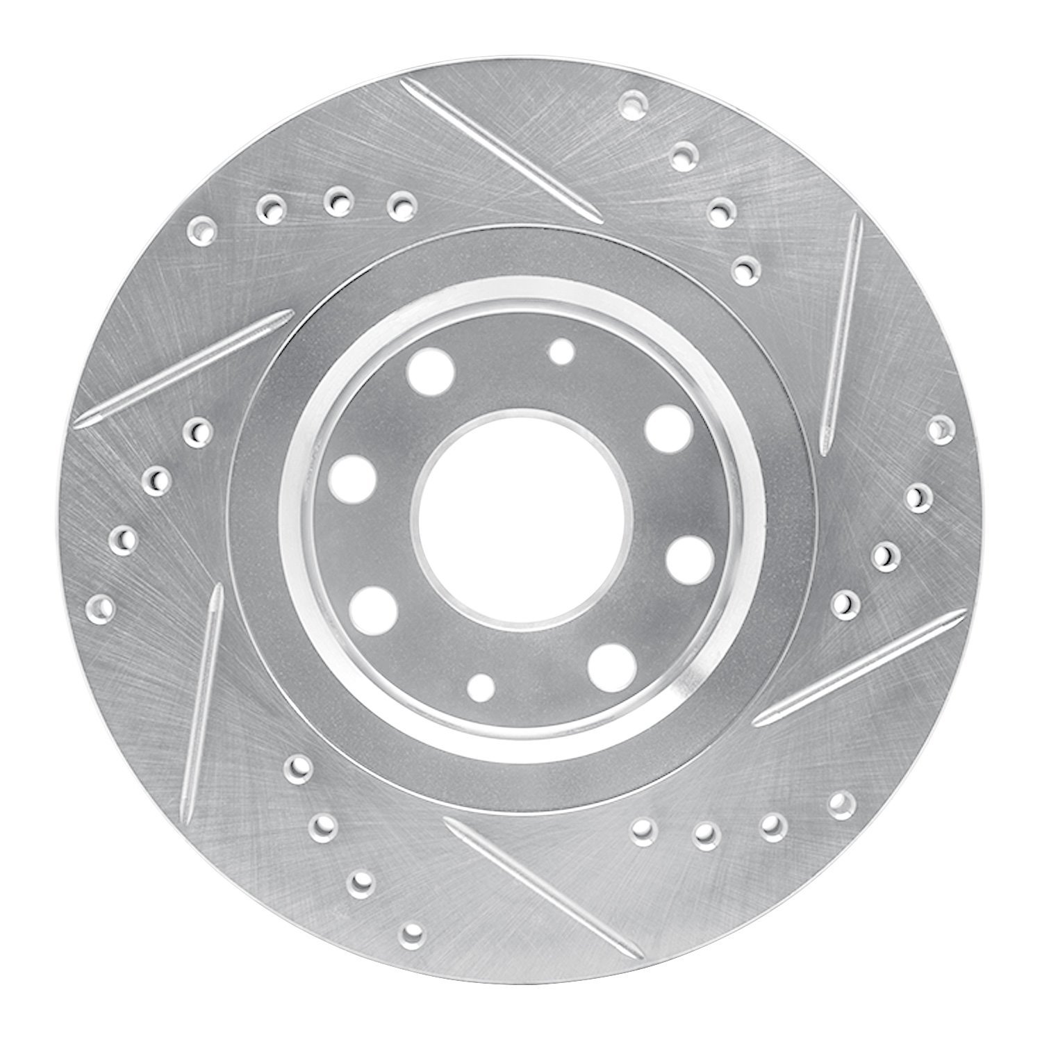 E-Line Drilled & Slotted Silver Brake Rotor, 2004-2017 GM, Position: Front Left