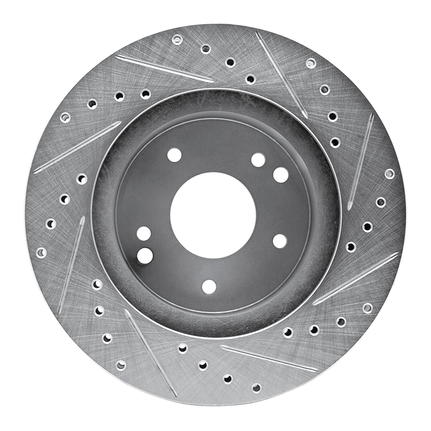 E-Line Drilled & Slotted Silver Brake Rotor, 1963-1982 GM, Position: Front Left, Rear Left