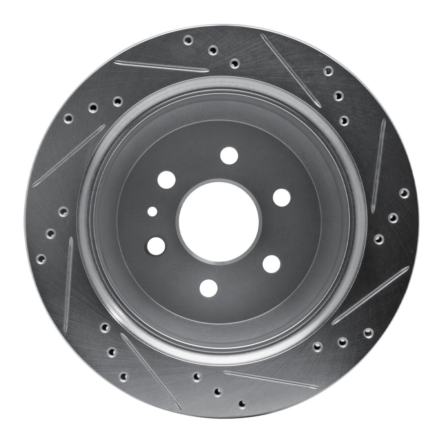 E-Line Drilled & Slotted Silver Brake Rotor, 2015-2020 GM, Position: Rear Left
