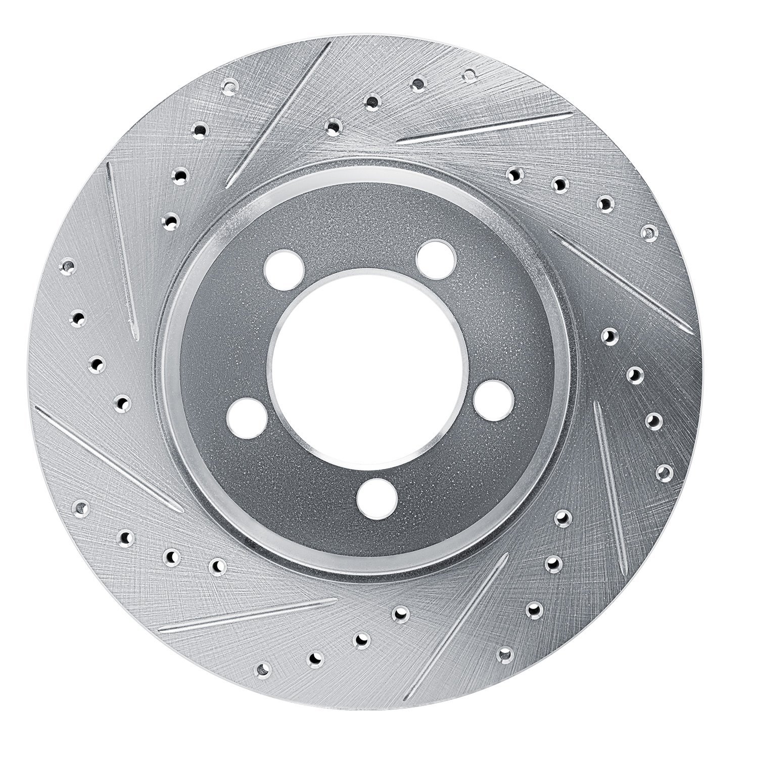 E-Line Drilled & Slotted Silver Brake Rotor, 1965-1966 Ford/Lincoln/Mercury/Mazda, Position: Front Left