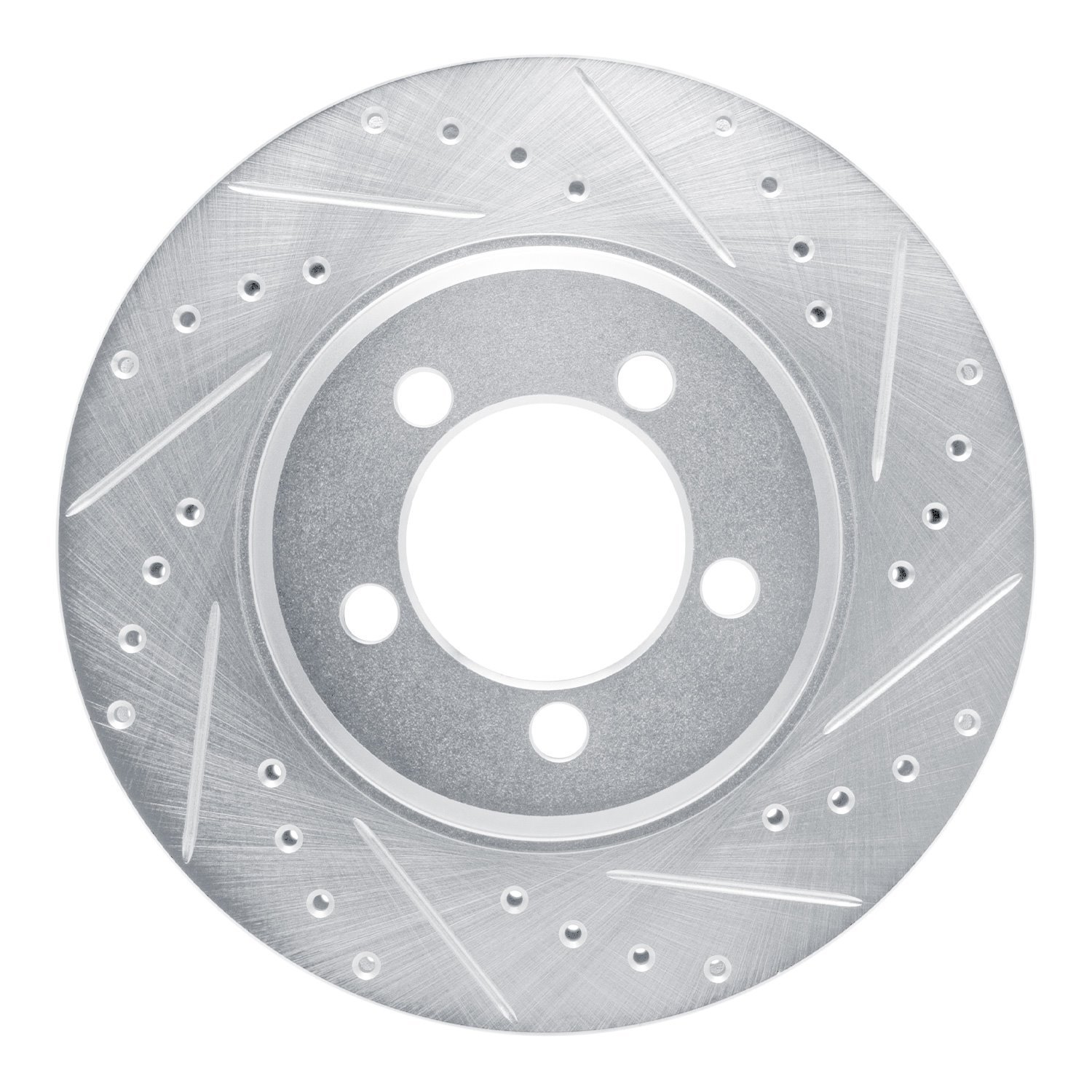 E-Line Drilled & Slotted Silver Brake Rotor, 1965-1966 Ford/Lincoln/Mercury/Mazda, Position: Front Right