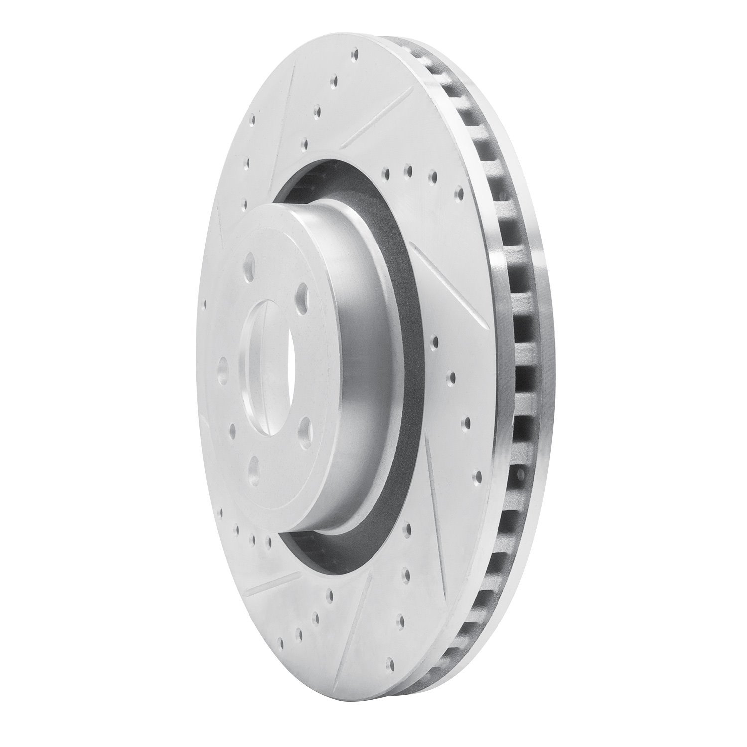 E-Line Drilled & Slotted Silver Brake Rotor, 2015-2020 Ford/Lincoln/Mercury/Mazda, Position: Front Left