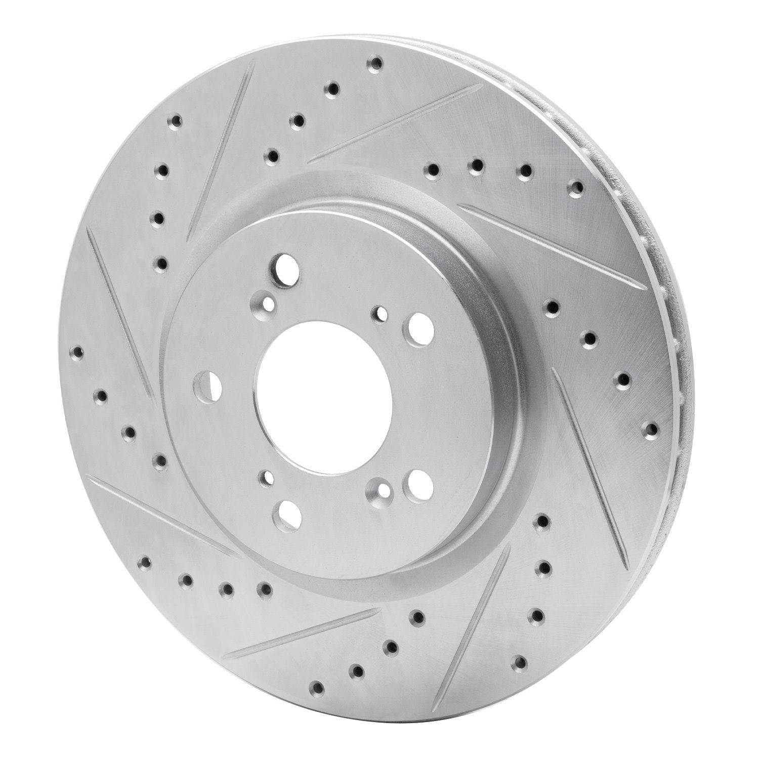 E-Line Drilled & Slotted Silver Brake Rotor, 2005-2012 Acura/Honda, Position: Front Left