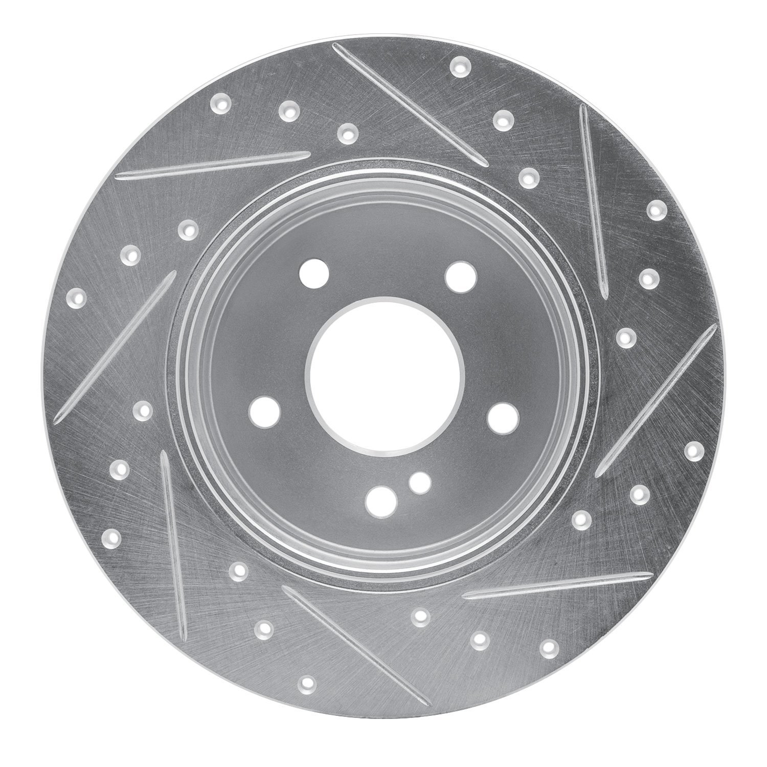 E-Line Drilled & Slotted Silver Brake Rotor, 1998-2003 Mercedes-Benz, Position: Rear Left