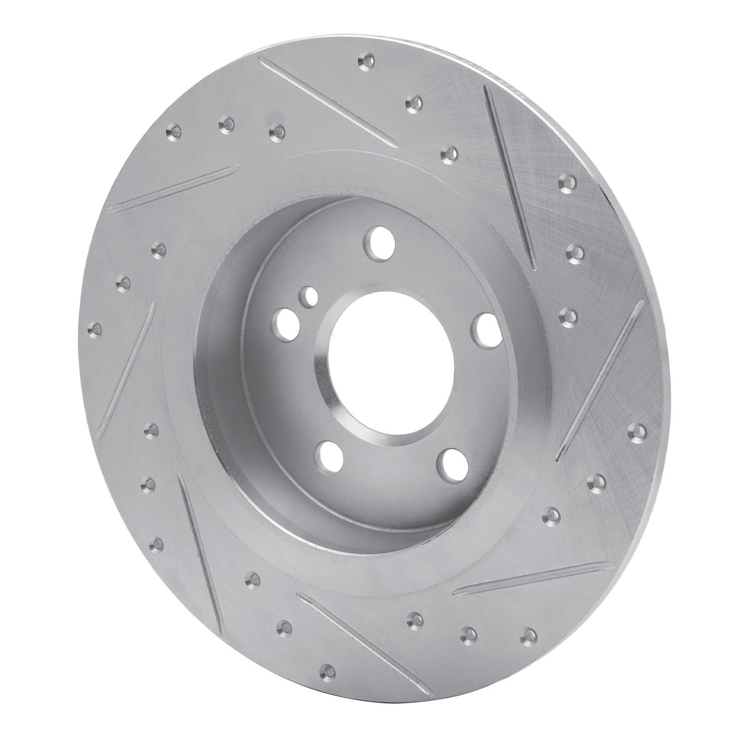 E-Line Drilled & Slotted Silver Brake Rotor, 2012-2020 Mercedes-Benz, Position: Rear Left