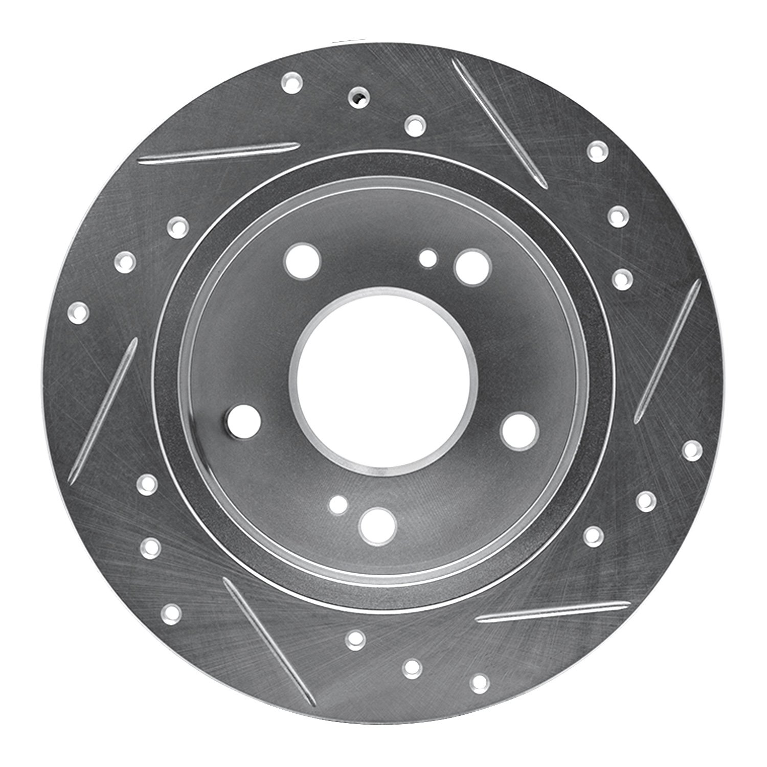E-Line Drilled & Slotted Silver Brake Rotor, 1989-1993 Infiniti/Nissan, Position: Rear Left