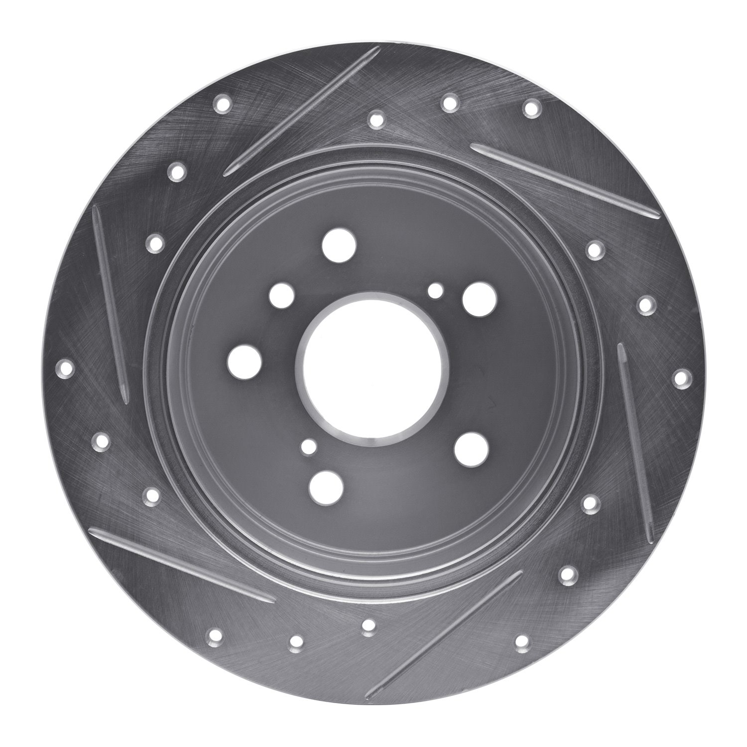 E-Line Drilled & Slotted Silver Brake Rotor, 2012-2018 Lexus/Toyota/Scion, Position: Rear Right