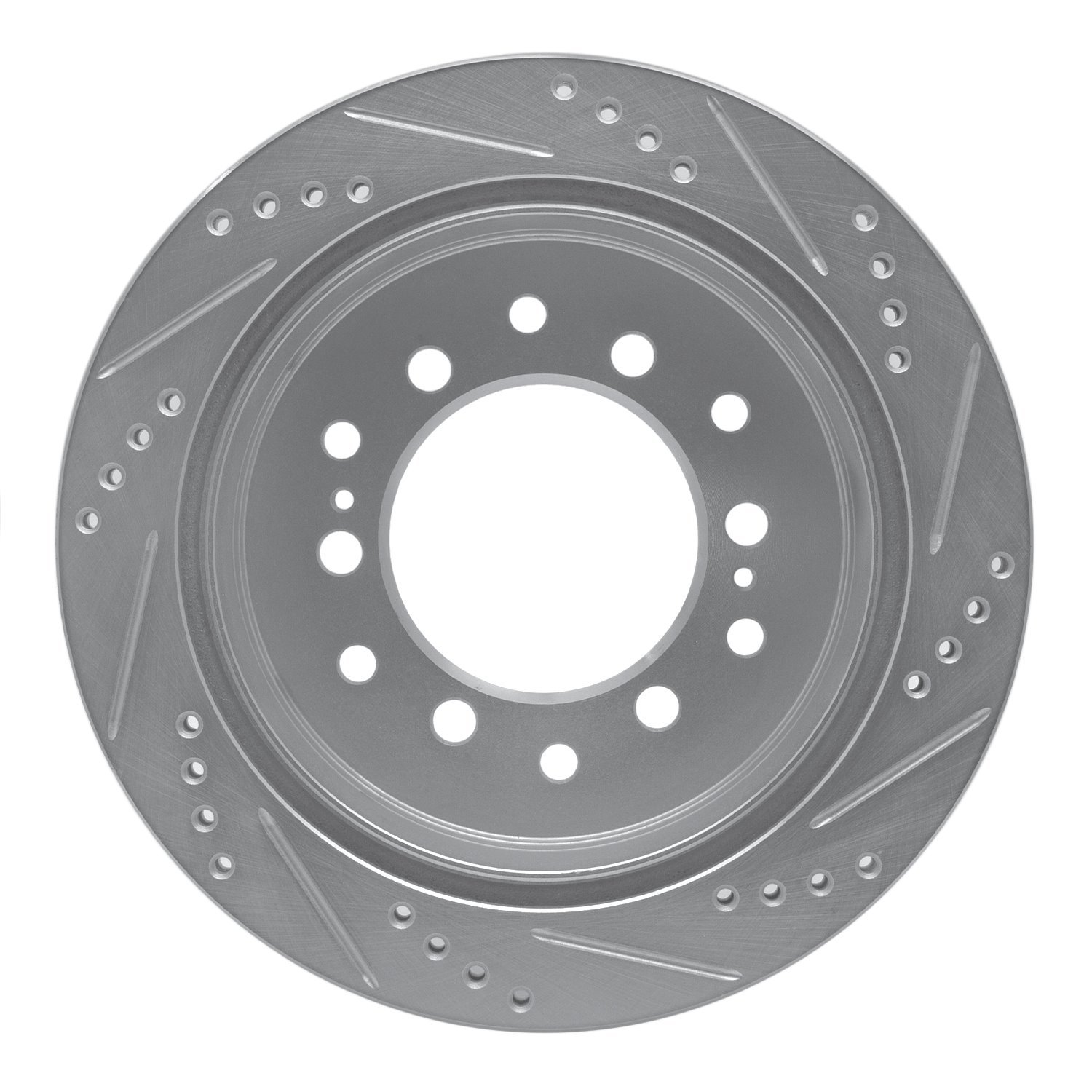 E-Line Drilled & Slotted Silver Brake Rotor, 2001-2009 Lexus/Toyota/Scion, Position: Rear Left