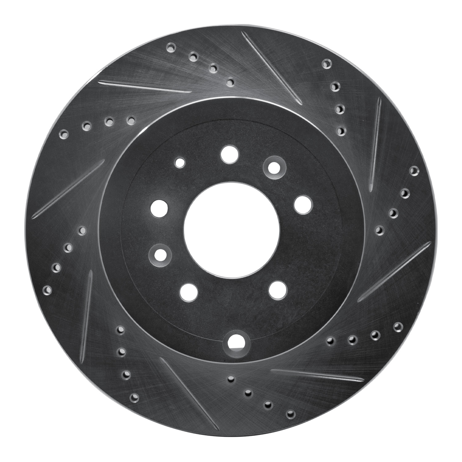 E-Line Drilled & Slotted Silver Brake Rotor, 2007-2015 Ford/Lincoln/Mercury/Mazda, Position: Rear Right