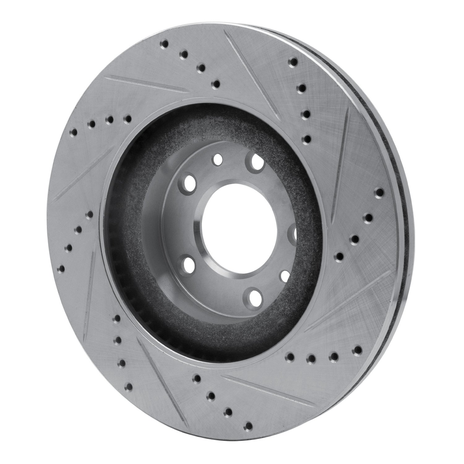 E-Line Drilled & Slotted Silver Brake Rotor, 2007-2015 Ford/Lincoln/Mercury/Mazda, Position: Front Left