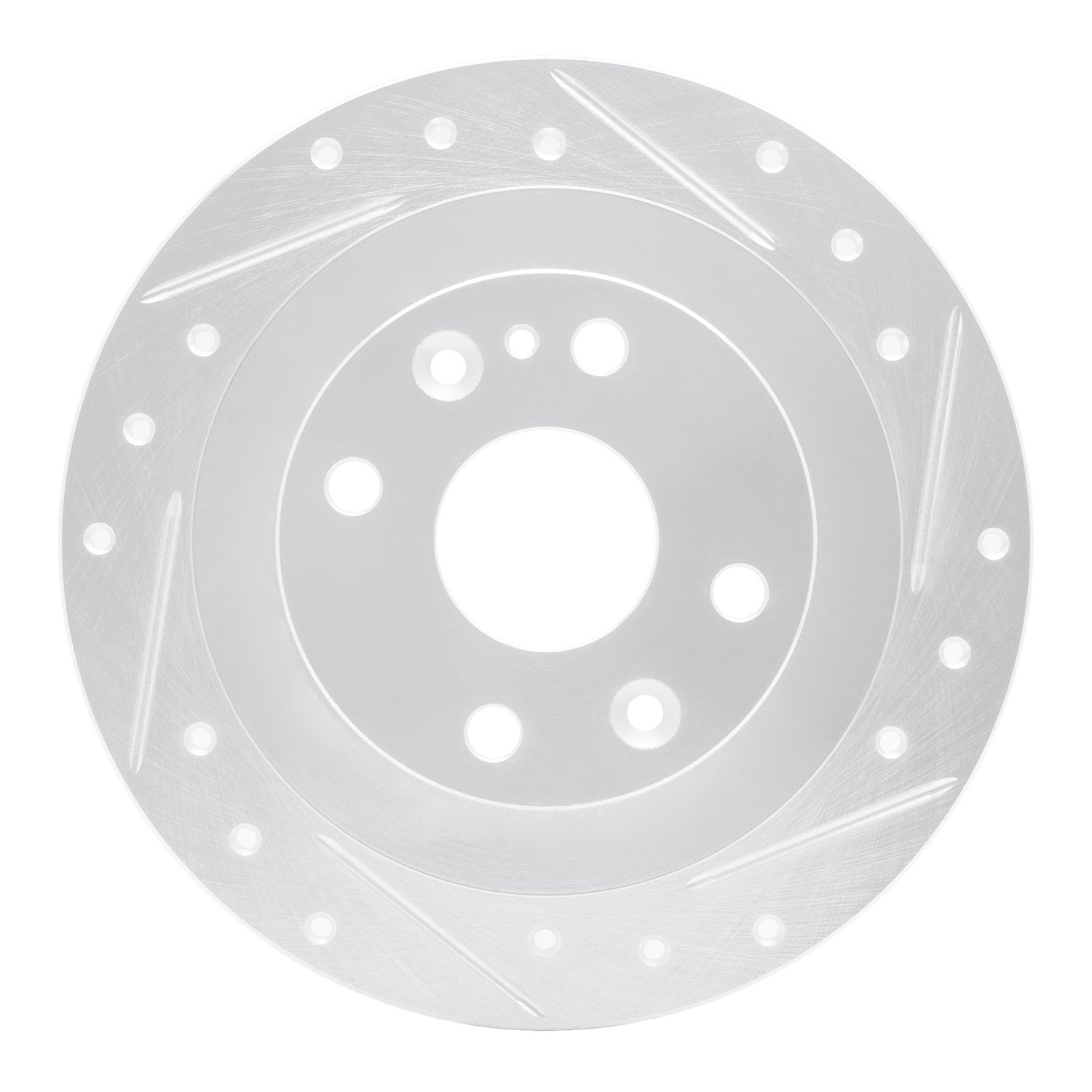 E-Line Drilled & Slotted Silver Brake Rotor, 2002-2010 Renault, Position: Rear Right