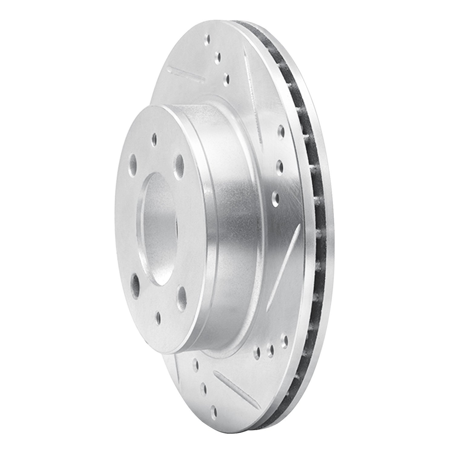 E-Line Drilled & Slotted Silver Brake Rotor, 1998-2012 Mopar, Position: Front Right