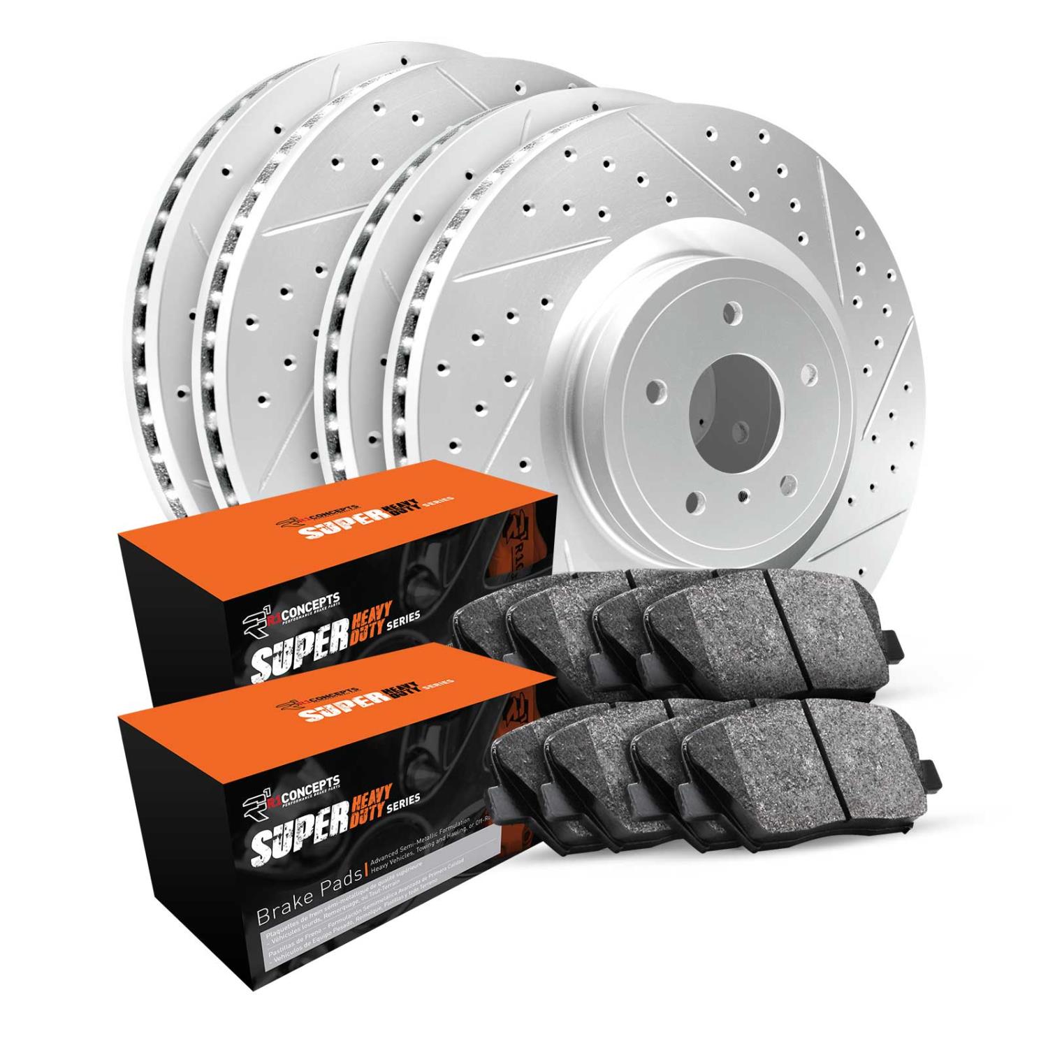 GEO-Carbon Drilled & Slotted Brake Rotor & Drum Set w/Super-Duty Pads & Shoes, 2002-2007 GM, Position: Front