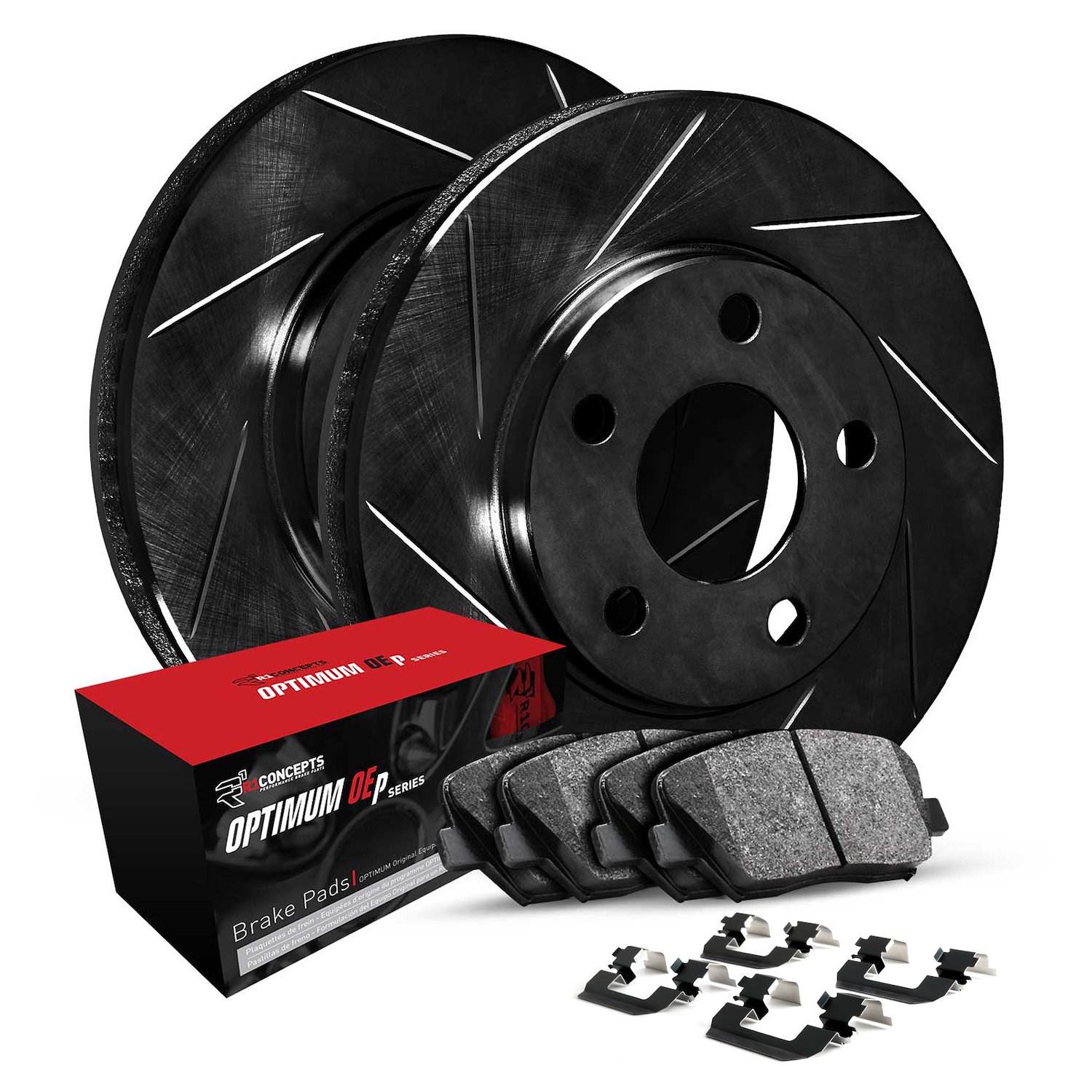 E-Line Slotted Black Rotors w/5000 Oep Pads & Hardware Kit, 2016-2020 GM, Position: Front