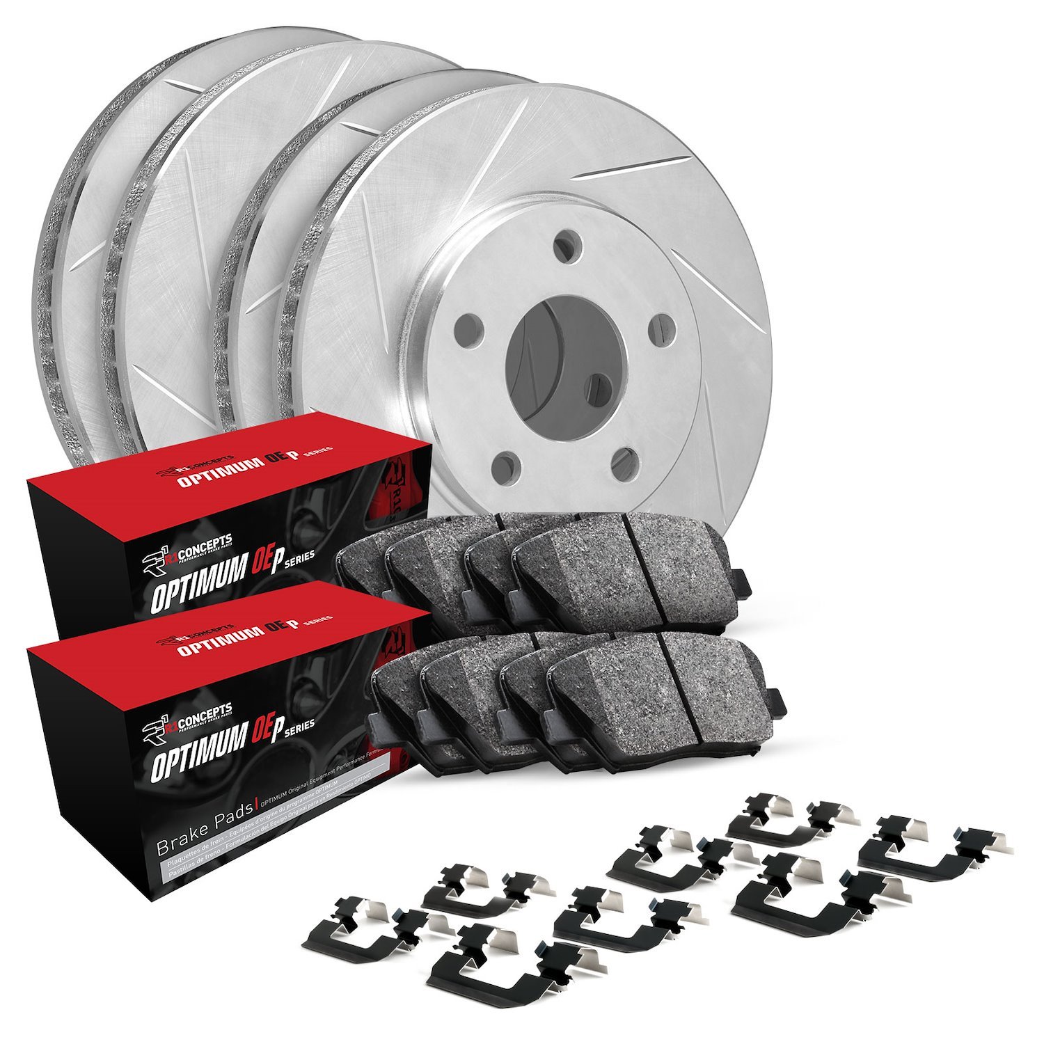 E-Line Slotted Silver Brake Rotor & Drum Set w/Optimum OE Pads, Shoes, & Hardware, 1999-2001 Acura/Honda, Position: Front & Rear